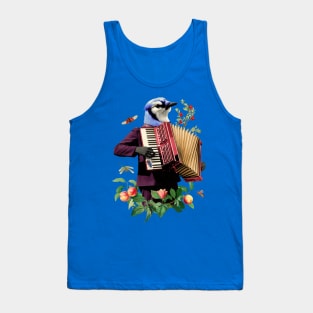 Blue birth with fancy suit playing the accordion funny Tank Top